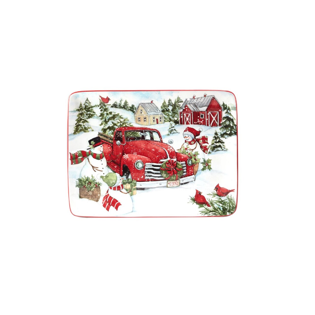 Certified International 16" Truck with Snowmen Rectangular Christmas Serving Platter